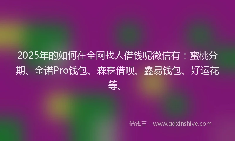 2025年的如何在全网找人借钱呢微信有：蜜桃分期、金诺Pro钱包、森森借呗、鑫易钱包、好运花等。