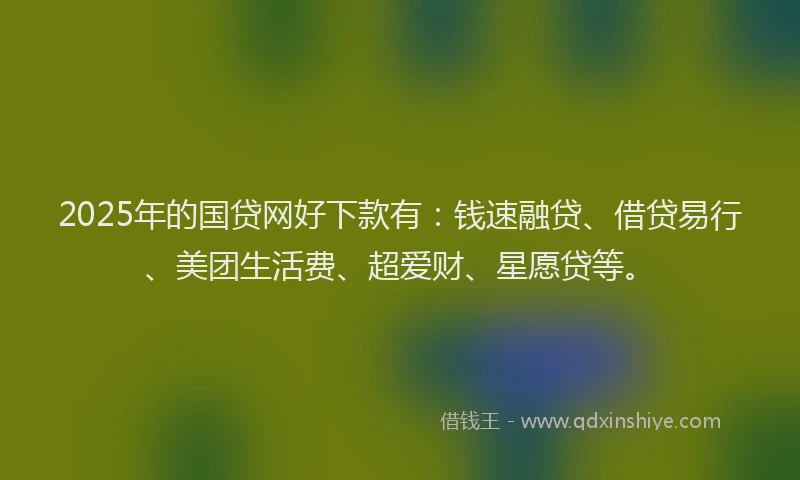 2025年的国贷网好下款有：钱速融贷、借贷易行、美团生活费、超爱财、星愿贷等。