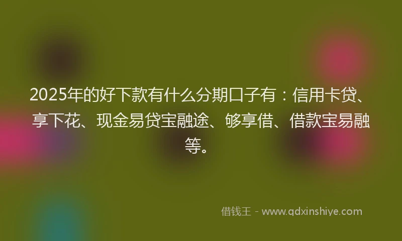 2025年的好下款有什么分期口子有：信用卡贷、享下花、现金易贷宝融途、够享借、借款宝易融等。