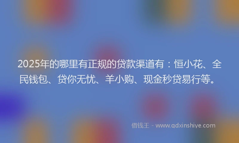 2025年的哪里有正规的贷款渠道有：恒小花、全民钱包、贷你无忧、羊小购、现金秒贷易行等。