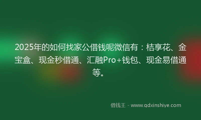 2025年的如何找家公借钱呢微信有：桔享花、金宝盒、现金秒借通、汇融Pro+钱包、现金易借通等。