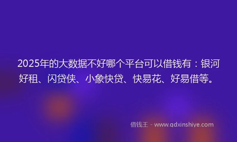 2025年的大数据不好哪个平台可以借钱有：银河好租、闪贷侠、小象快贷、快易花、好易借等。