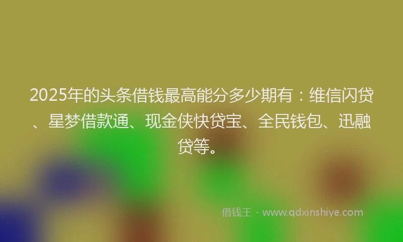 2025年的头条借钱最高能分多少期有：维信闪贷、星梦借款通、现金侠快贷宝、全民钱包、迅融贷等。