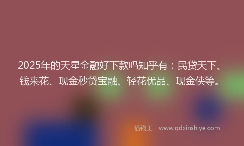 2025年的天星金融好下款吗知乎有：民贷天下、钱来花、现金秒贷宝融、轻花优品、现金侠等。