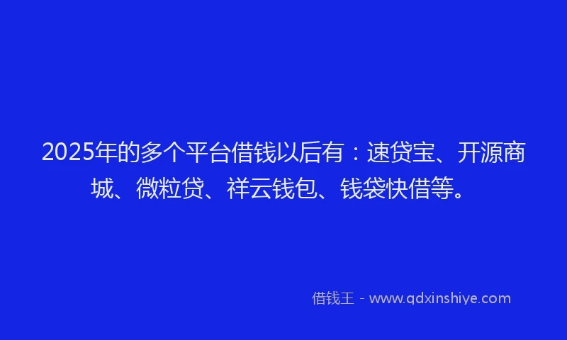 2025年的多个平台借钱以后有：速贷宝、开源商城、微粒贷、祥云钱包、钱袋快借等。