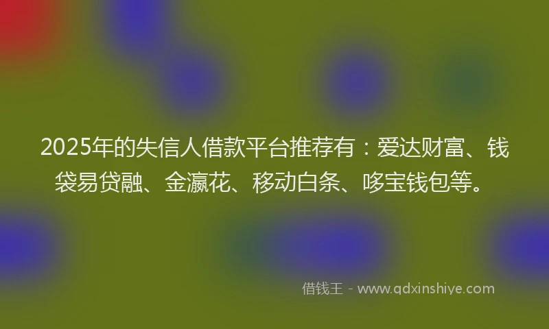 2025年的失信人借款平台推荐有：爱达财富、钱袋易贷融、金瀛花、移动白条、哆宝钱包等。