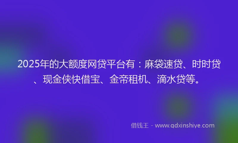2025年的大额度网贷平台有：麻袋速贷、时时贷、现金侠快借宝、金帝租机、滴水贷等。