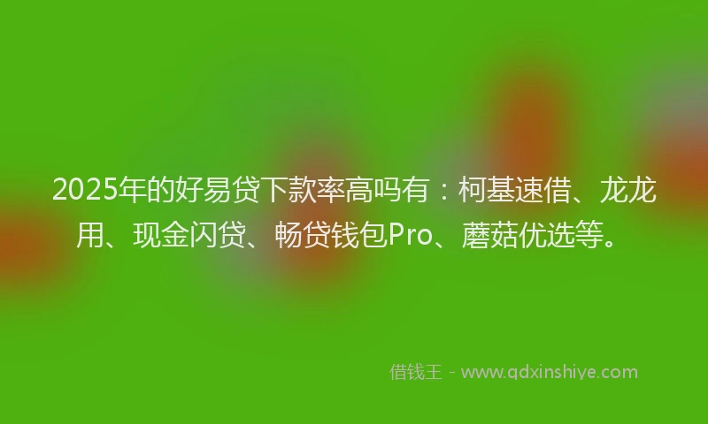 2025年的好易贷下款率高吗有：柯基速借、龙龙用、现金闪贷、畅贷钱包Pro、蘑菇优选等。