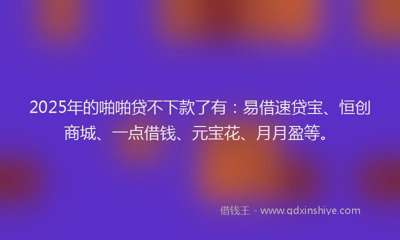 2025年的啪啪贷不下款了有：易借速贷宝、恒创商城、一点借钱、元宝花、月月盈等。