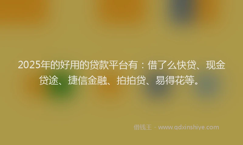 2025年的好用的贷款平台有：借了么快贷、现金贷途、捷信金融、拍拍贷、易得花等。