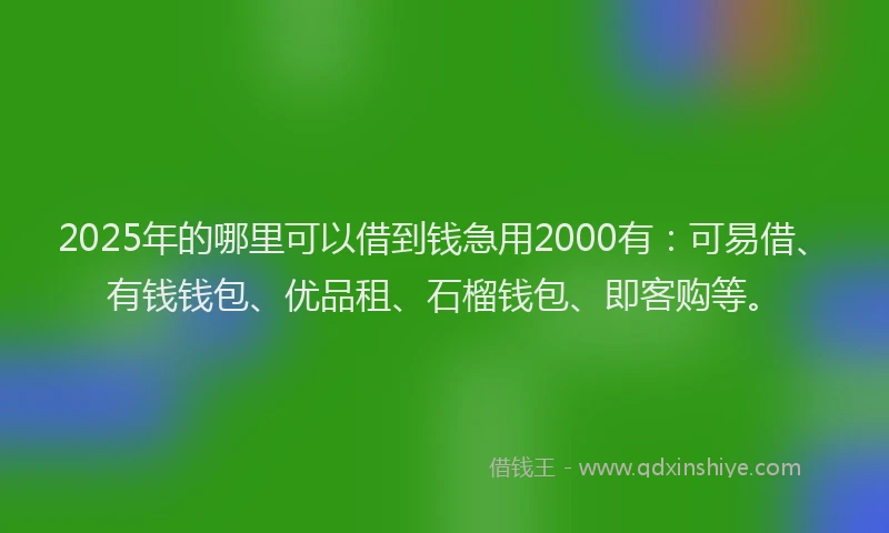 2025年的哪里可以借到钱急用2000有：可易借、有钱钱包、优品租、石榴钱包、即客购等。