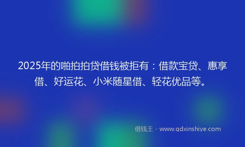 2025年的啪拍拍贷借钱被拒有：借款宝贷、惠享借、好运花、小米随星借、轻花优品等。