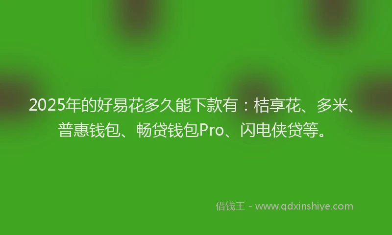 2025年的好易花多久能下款有：桔享花、多米、普惠钱包、畅贷钱包Pro、闪电侠贷等。