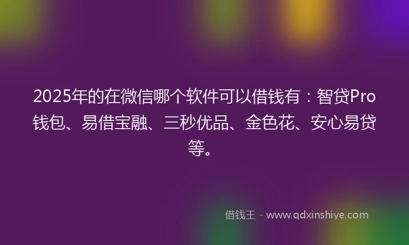 2025年的在微信哪个软件可以借钱有：智贷Pro钱包、易借宝融、三秒优品、金色花、安心易贷等。