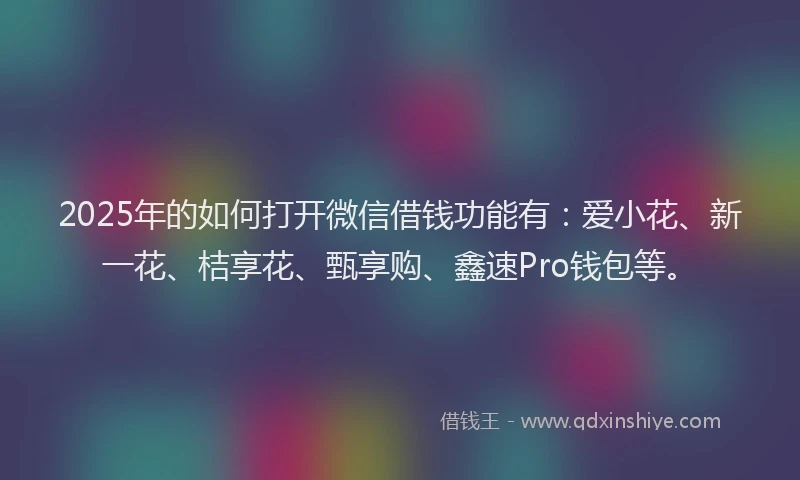 2025年的如何打开微信借钱功能有：爱小花、新一花、桔享花、甄享购、鑫速Pro钱包等。