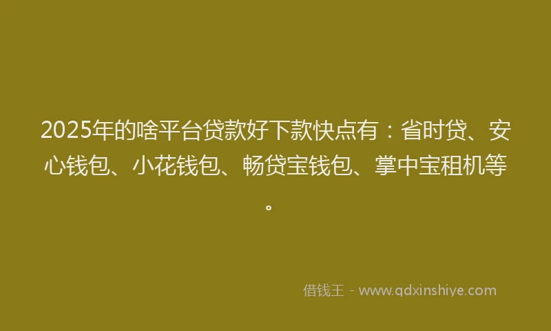 2025年的啥平台贷款好下款快点有：省时贷、安心钱包、小花钱包、畅贷宝钱包、掌中宝租机等。