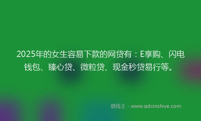 2025年的女生容易下款的网贷有：E享购、闪电钱包、臻心贷、微粒贷、现金秒贷易行等。