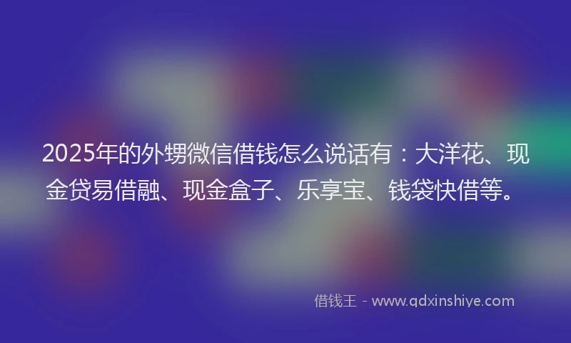 2025年的外甥微信借钱怎么说话有：大洋花、现金贷易借融、现金盒子、乐享宝、钱袋快借等。
