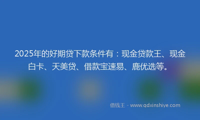 2025年的好期贷下款条件有：现金贷款王、现金白卡、天美贷、借款宝速易、鹿优选等。