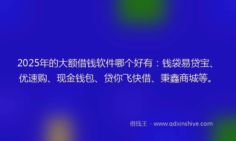 2025年的大额借钱软件哪个好有：钱袋易贷宝、优速购、现金钱包、贷你飞快借、秉鑫商城等。