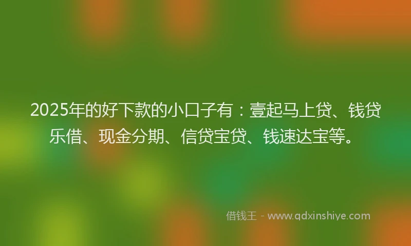 2025年的好下款的小口子有：壹起马上贷、钱贷乐借、现金分期、信贷宝贷、钱速达宝等。