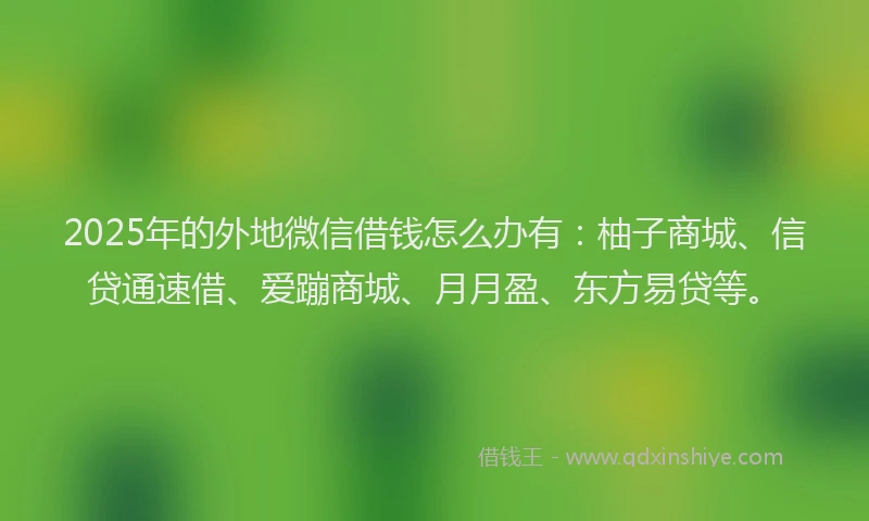 2025年的外地微信借钱怎么办有：柚子商城、信贷通速借、爱蹦商城、月月盈、东方易贷等。