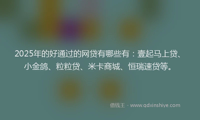 2025年的好通过的网贷有哪些有：壹起马上贷、小金鸽、粒粒贷、米卡商城、恒瑞速贷等。