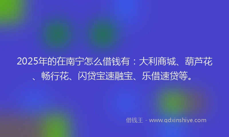 2025年的在南宁怎么借钱有：大利商城、葫芦花、畅行花、闪贷宝速融宝、乐借速贷等。