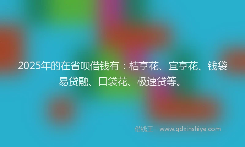 2025年的在省呗借钱有：桔享花、宜享花、钱袋易贷融、口袋花、极速贷等。