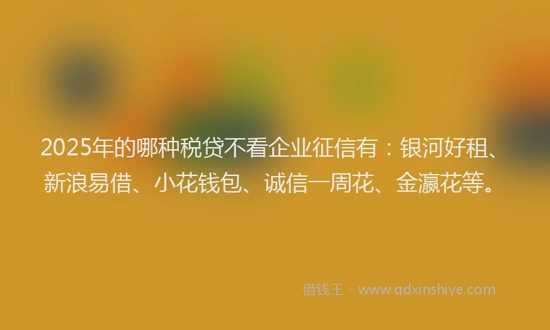 2025年的哪种税贷不看企业征信有：银河好租、新浪易借、小花钱包、诚信一周花、金瀛花等。