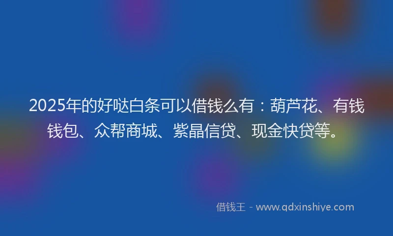 2025年的好哒白条可以借钱么有：葫芦花、有钱钱包、众帮商城、紫晶信贷、现金快贷等。