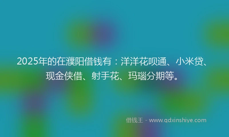 2025年的在濮阳借钱有：洋洋花呗通、小米贷、现金侠借、射手花、玛瑙分期等。