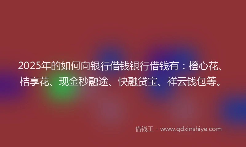 2025年的如何向银行借钱银行借钱有：橙心花、桔享花、现金秒融途、快融贷宝、祥云钱包等。