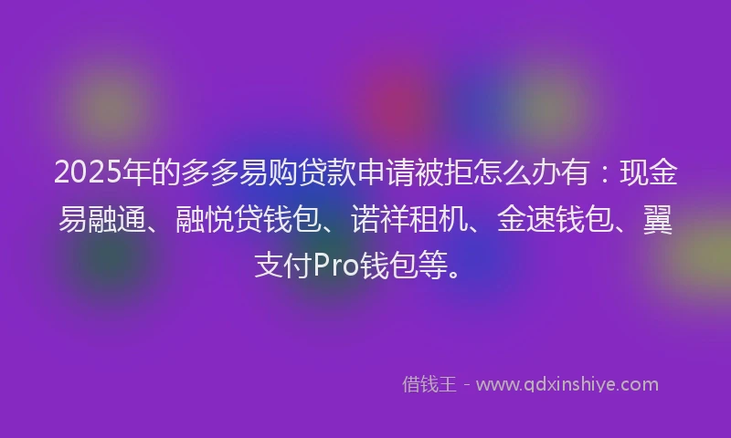 2025年的多多易购贷款申请被拒怎么办有：现金易融通、融悦贷钱包、诺祥租机、金速钱包、翼支付Pro钱包等。