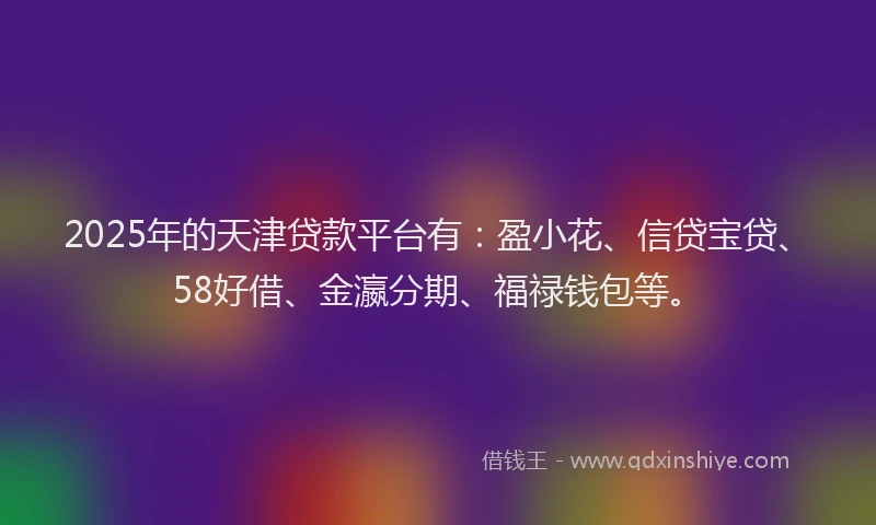 2025年的天津贷款平台有：盈小花、信贷宝贷、58好借、金瀛分期、福禄钱包等。