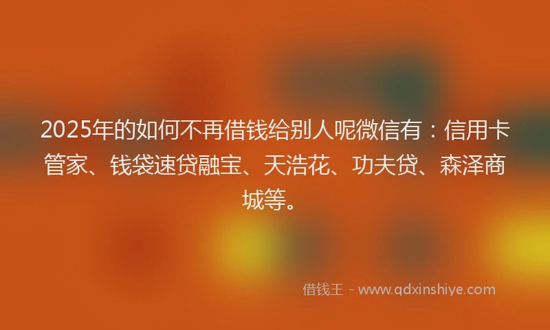 2025年的如何不再借钱给别人呢微信有：信用卡管家、钱袋速贷融宝、天浩花、功夫贷、森泽商城等。