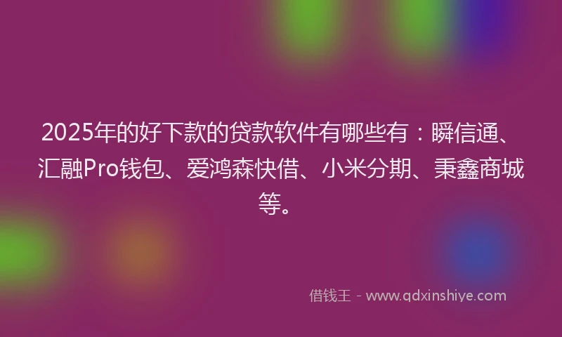 2025年的好下款的贷款软件有哪些有：瞬信通、汇融Pro钱包、爱鸿森快借、小米分期、秉鑫商城等。