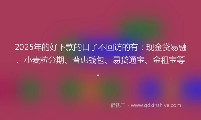 2025年的好下款的口子不回访的有：现金贷易融、小麦粒分期、普惠钱包、易贷通宝、金租宝等。