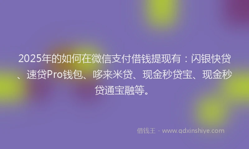 2025年的如何在微信支付借钱提现有：闪银快贷、速贷Pro钱包、哆来米贷、现金秒贷宝、现金秒贷通宝融等。