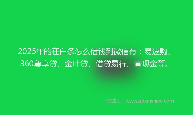 2025年的在白条怎么借钱到微信有：易速购、360尊享贷、金叶贷、借贷易行、壹现金等。