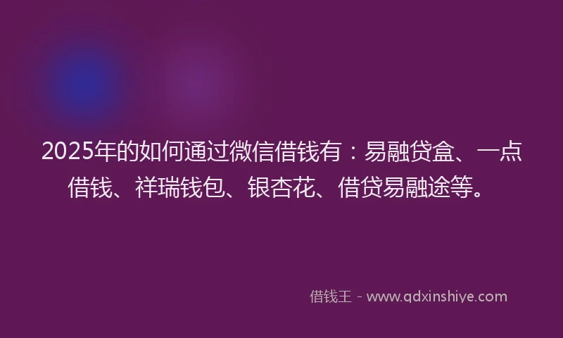 2025年的如何通过微信借钱有：易融贷盒、一点借钱、祥瑞钱包、银杏花、借贷易融途等。