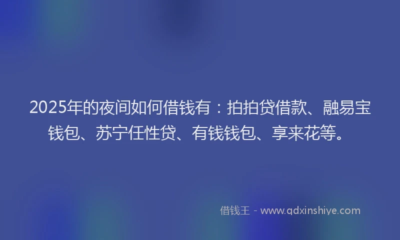2025年的夜间如何借钱有：拍拍贷借款、融易宝钱包、苏宁任性贷、有钱钱包、享来花等。