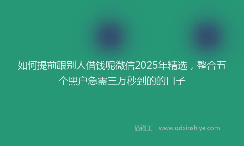 如何提前跟别人借钱呢微信2025年精选，整合五个黑户急需三万秒到的的口子
