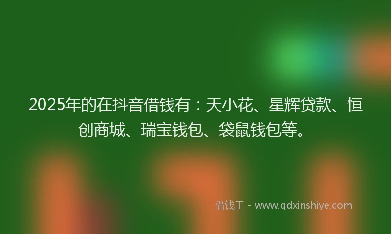 2025年的在抖音借钱有：天小花、星辉贷款、恒创商城、瑞宝钱包、袋鼠钱包等。