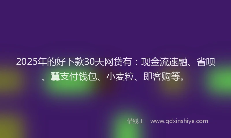 2025年的好下款30天网贷有：现金流速融、省呗、翼支付钱包、小麦粒、即客购等。