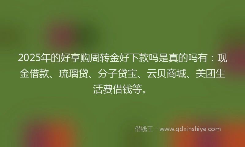 2025年的好享购周转金好下款吗是真的吗有：现金借款、琉璃贷、分子贷宝、云贝商城、美团生活费借钱等。