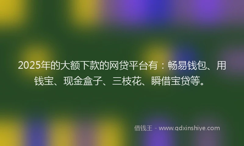 2025年的大额下款的网贷平台有：畅易钱包、用钱宝、现金盒子、三枝花、瞬借宝贷等。