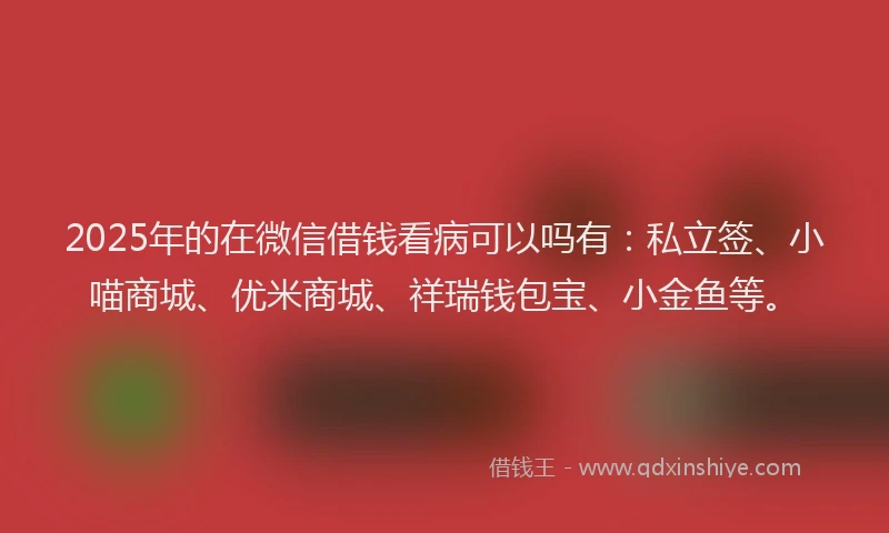 2025年的在微信借钱看病可以吗有：私立签、小喵商城、优米商城、祥瑞钱包宝、小金鱼等。