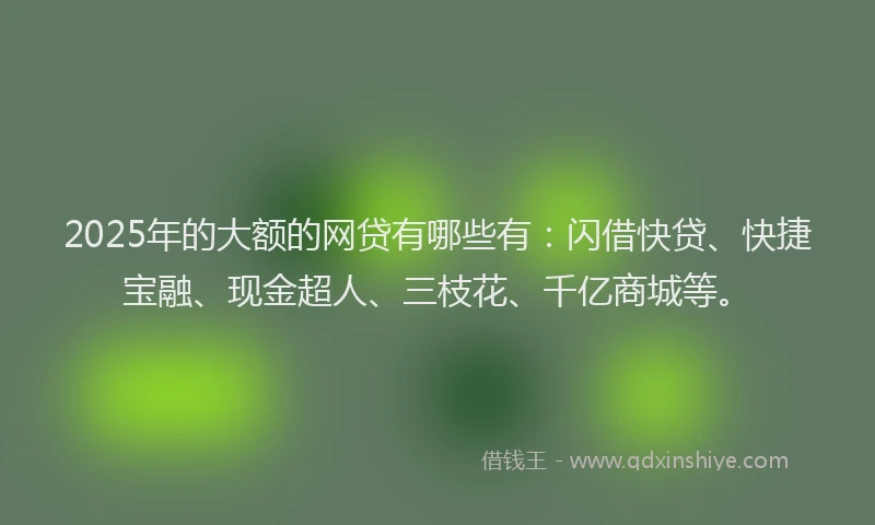 2025年的大额的网贷有哪些有：闪借快贷、快捷宝融、现金超人、三枝花、千亿商城等。