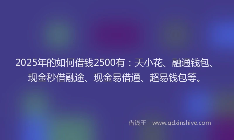 2025年的如何借钱2500有：天小花、融通钱包、现金秒借融途、现金易借通、超易钱包等。